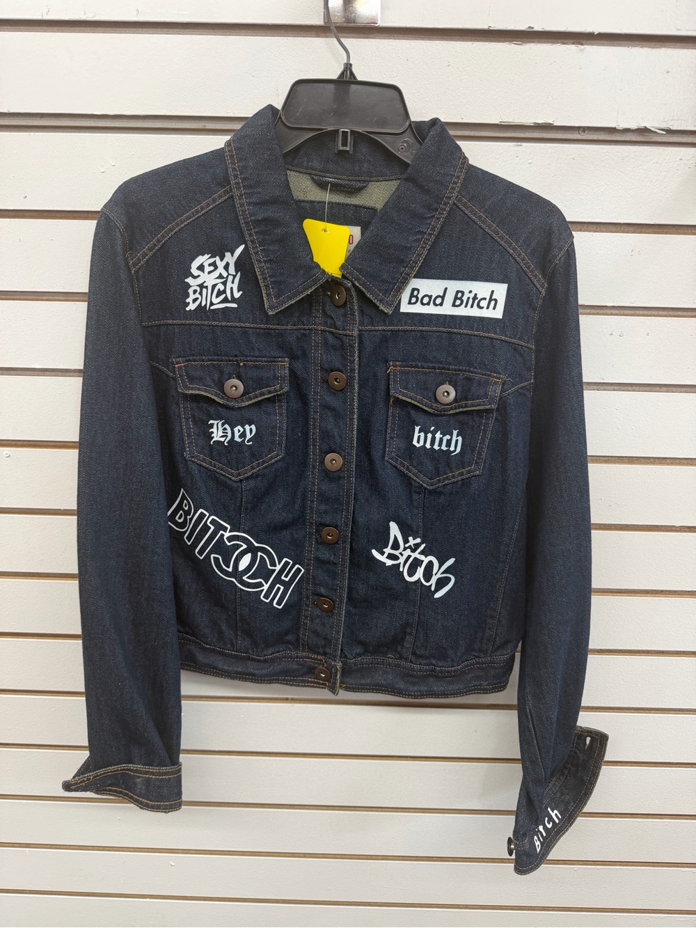Mossimo Graphic Denim Jacket XL Dark Wash Streetwear Statement Jacket